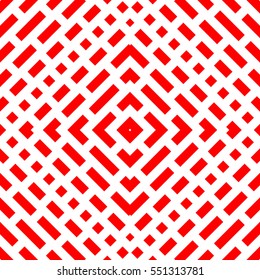 Repeated red figures on white background. Ethnic wallpaper. Seamless surface pattern design with symmetric polygons ornament. Geometric motif. Digital paper for textile print, web designing. Vector