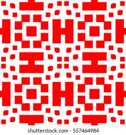 Repeated red figures on white background. Ethnic wallpaper. Seamless surface pattern design with symmetrical polygons ornament. Geometric motif. Digital paper for textile print, web design. Vector