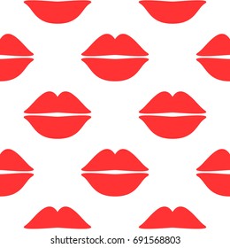 Repeated red lips on a white background. Seamless pattern. Vector illustration.