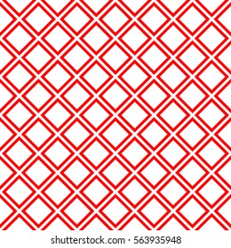 Repeated red rhombuses on white background. Ethnic wallpaper. Seamless surface pattern design with diamonds ornament. Checks motif. Digital paper for textile print, page fills, web designing. Vector