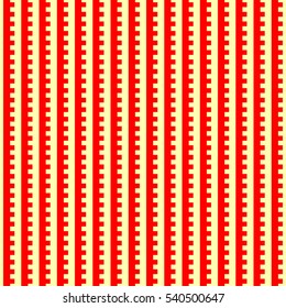 Repeated red zip lines on yellow background. Seamless vertical striped surface pattern. Stripes abstract wallpaper. Heraldry motif. Digital paper for web design, textile print. Vector illustration