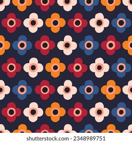 Repeated Retro Flowers pattern. Simple seamless Floral texture in retro style. Cute bold flowers background