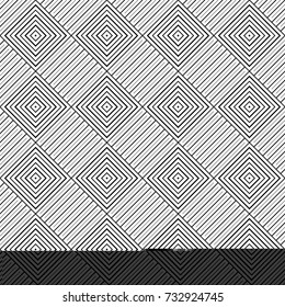 Repeated rhombuses and stripes ornamental background. Diamonds and strokes wallpaper. Ethnic seamless surface pattern design with geometric figures. Tribal embroidery motif. Digital paper, page fill.