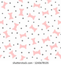 Repeated round spots and bows. Cute seamless pattern for girls. Simple vector print.