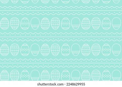 Repeated Seamless pattern of Decorated Easter eggs on turquoise background. Easter background for banners, textiles, paper, scrapbooking, wallpaper, wrappers. Festive decoration. Vector illustration