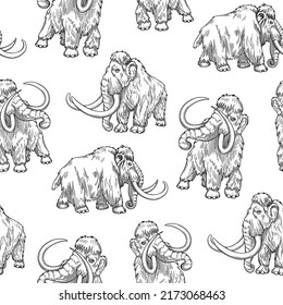 Repeated seamless pattern of a graphic mammoths. Vector illustration of the Ice Age