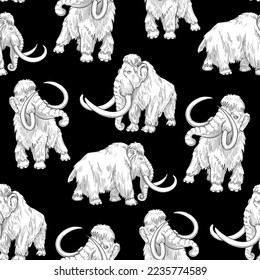 Repeated seamless pattern of a graphic mammoths. Vector illustration of the Ice Age