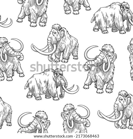 Repeated seamless pattern of a graphic mammoths. Vector illustration of the Ice Age