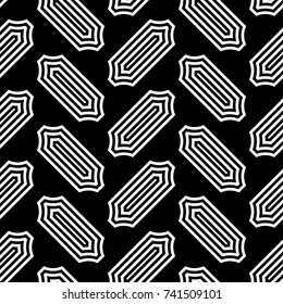 Repeated slanted shapes background. Seamless surface pattern design with polygons ornament. Tilted blocks wallpaper. Jagged figures motif. Digital paper, print. Herringbone image. Checkered vector.