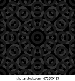 Repeated small and big grey circles background. Seamless surface pattern design with circular ornament. Hoops and dots wallpaper. Round motif. Spheres image. Digital paper with rings. Vintage style