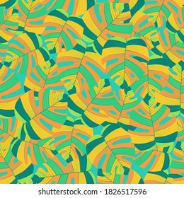 Repeated Spring Monstera Leaves. Hawaii Vector.  Repeated Monstera Leaf Fashion Print, Vector. Tropical, Light Seamless Graphic Palm Leaf Pattern, Eco Seamless Pattern.