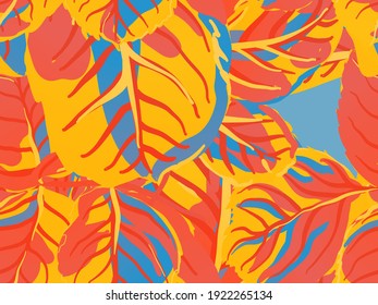 Repeated Spring Peony Wallpaper. Painted English Rose Leaf Patterns Collection. Summer Textile Design. Saffron Yellow and Red Romantic Botanical Vector Background. Rose Leaves Seamless Pattern.