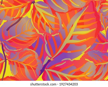 Repeated Spring Peony Wallpaper. Romantic Botanical Vector Background. Summer Textile Design. Rose Leaves Seamless Pattern. Saffron Yellow and Red Painted English Rose Leaf Patterns Collection.
