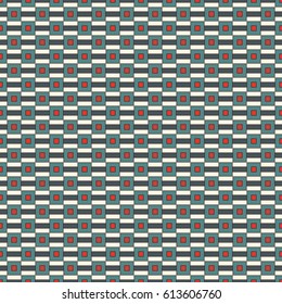 Repeated square and horizontal stripes abstract background. Seamless pattern with geometric ornament. Retro colors surface texture. Digital paper, textile print, page fill. Vector art