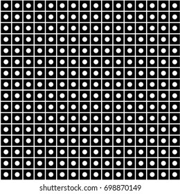 Repeated squares with dots inside. Geometric seamless pattern. Light background for textile products, wallpaper, print for clothing, paper for packaging. Vector illustration.