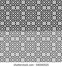 Repeated stylized black rhombuses on white background. Seamless Chinese window tracery pattern. Symmetric geometric abstract wallpaper. Trellis motif. Digital paper, textile print. Vector illustration