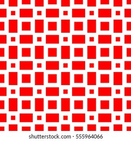 Repeated stylized red quadrangles on white background. Checks wallpaper. Seamless surface pattern design with symmetrical polygons ornament. Geometric motif. Digital paper for print. Vector art