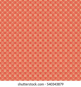 Repeated stylized red rhombuses on yellow background. Seamless Chinese window tracery pattern. Symmetric geometric abstract wallpaper. Trellis motif. Digital paper, textile print. Vector illustration