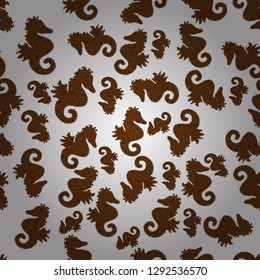 Repeated texture with cartoon characters. Vector. Perfect Feminine Pattern. Illustration on white, gray and brown colors. Seamless with underwater animals: seahorse. Hand-drawn illustration.