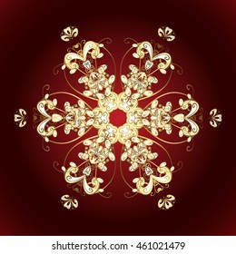 Repeated texture for surface, wrapping paper, Snowflake on golden colors. Winter snowflakes, vector background.