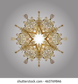 Repeated texture for surface, wrapping paper, Snowflake on golden colors. Winter snowflakes, vector background.