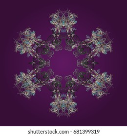 Repeated texture for surface, wrapping paper, on colorful background. Winter snowflake, vector background. Isolated nice snowflakes on colorful background. Vector illustration.