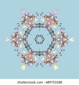 Repeated texture for surface, wrapping paper, on colorful background. Winter snowflake, vector background. Isolated nice snowflakes on colorful background. Vector illustration.