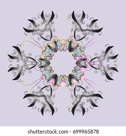 Repeated texture for surface, wrapping paper, on colored background. Isolated nice snowflakes on colorful background. Vector illustration. Winter snowflake, vector background.
