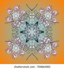 Repeated texture for surface, wrapping paper, on colored background. Vector illustration. Winter snowflake, vector background. Isolated nice snowflakes on colorful background.