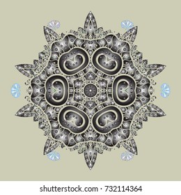 Repeated texture for surface, wrapping paper, on neutral, gray and brown colors. Isolated nice snowflakes on colorful background. Vector illustration. Winter snowflake, vector background.