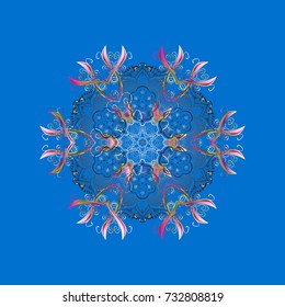 Repeated texture for surface, wrapping paper, on blue, gray and neutral colors. Vector illustration. Winter snowflake, vector background. Isolated nice snowflakes on colorful background.