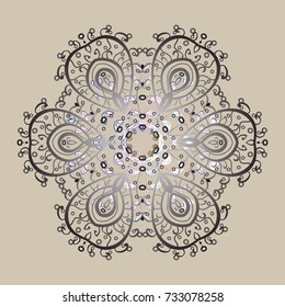 Repeated texture for surface, wrapping paper, Snowflake on beige, gray and neutral colors. Winter snowflakes, vector background.