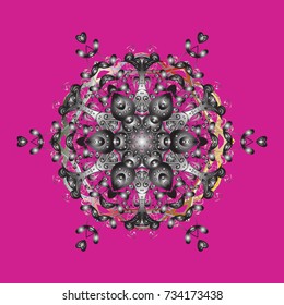 Repeated texture for surface, wrapping paper, Snowflake on magenta, gray and neutral colors. Winter snowflakes, vector background.