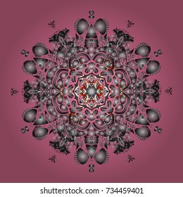 Repeated texture for surface, wrapping paper, Snowflake on pink, gray and brown colors. Winter snowflakes, vector background.