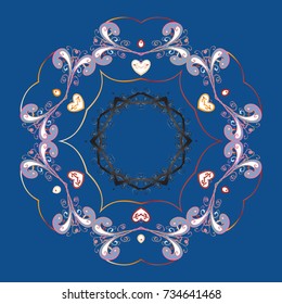 Repeated texture for surface, wrapping paper, Snowflake on blue, pink and gray colors. Winter snowflakes, vector background.