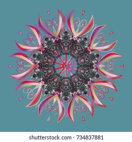 Repeated texture for surface, wrapping paper, on blue, gray and neutral colors. Winter snowflake, vector background. Isolated nice snowflakes on colorful background. Vector illustration.