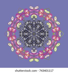 Repeated texture for surface, wrapping paper, Snowflake on violet, gray and white colors. Winter snowflakes, vector background.