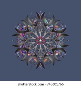 Repeated texture for surface, wrapping paper, on blue, gray and brown colors. Vector illustration. Winter snowflake, vector background. Isolated nice snowflakes on colorful background.