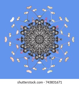 Repeated texture for surface, wrapping paper, Snowflake on blue, gray and white colors. Winter snowflakes, vector background.