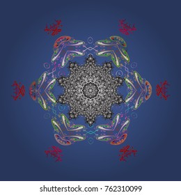 Repeated texture for surface, wrapping paper, Snowflake on blue, gray and green colors. Winter snowflakes, vector background.