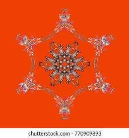 Repeated texture for surface, wrapping paper, Snowflake on orange, gray and neutral colors. Winter snowflakes, vector background.