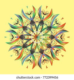 Repeated texture for surface, wrapping paper, Snowflake on yellow, green and gray colors. Winter snowflakes, vector background.