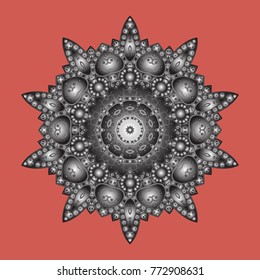 Repeated texture for surface, wrapping paper, Snowflake on pink, gray and brown colors. Winter snowflakes, vector background.