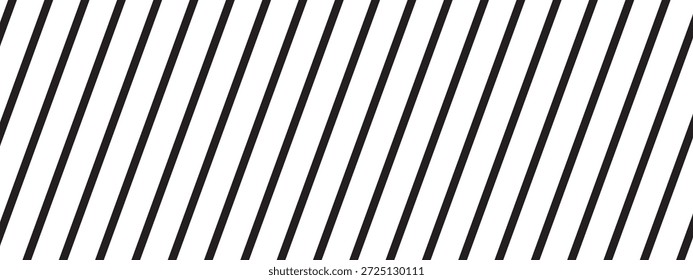 Wiederholte dünne schwarze schräge Linien auf weißem Hintergrund. Schräge parallele gerade Streifen. Kippbarer Streifendruck. Abstraktes, minimalistisches Design. Vektorgrafik.