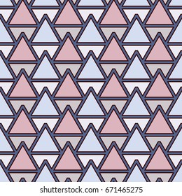 Repeated triangles on white background. Simple abstract wallpaper. Seamless surface pattern design with geometric figures. Modern style digital paper, textile print, page fill. Vector art