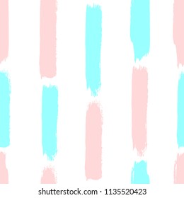 Repeated vertical stripes painted with watercolour brush. Striped seamless pattern for girls. Grunge, sketch, watercolor. Simple girly vector illustration.