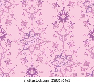 Repeated Watercolor mandala ornament in monochrome pink colors. Floral seamless pattern. Decorative ethnic Indian ornaments.