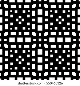 Repeated white figures on black background. Ethnic wallpaper. Seamless surface pattern design with symmetric polygons ornament. Geometric motif. Digital paper for textile print, web designing. Vector