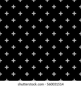 Repeated white figures on black background. Ethnic wallpaper. Seamless surface pattern design with diamonds ornament. Rhombuses and triangles motif. Digital paper for textile print, web designing.