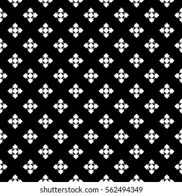Repeated white figures on black background. Ethnic wallpaper. Seamless surface pattern design with diamonds ornament. Rhombuses and triangles motif. Digital paper for textile print, web designing